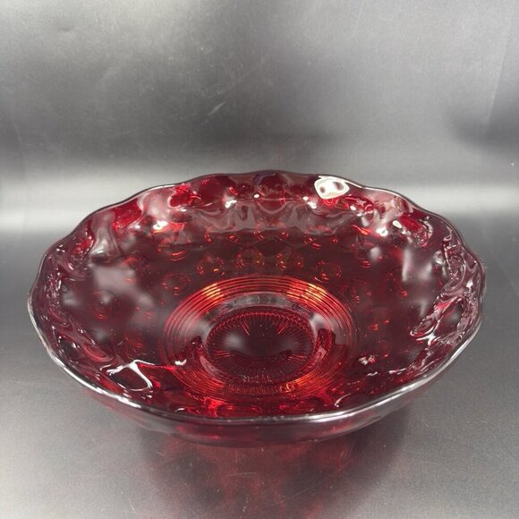 Imperial Glass Old English Ruby Bowl Dot Groove Design Footed Scalloped Rim Bowl - Picture 16 of 16